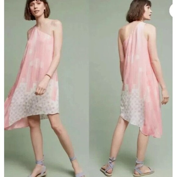 Anthropologie Maeve Avalonne Dress Size 4 One Shoulder Asymmetrical Silk Lined - Picture 1 of 8